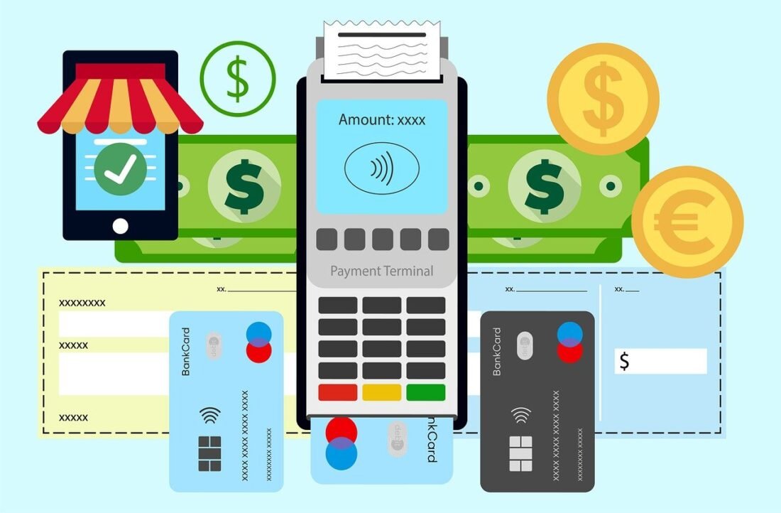 a payment terminal and credit cards